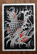 Original Japanese Koi fish swimming upstream painting on authentic Arches watercolor paper.